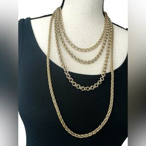 💛Four Strand Layered Gold Tone Chain Long Necklace